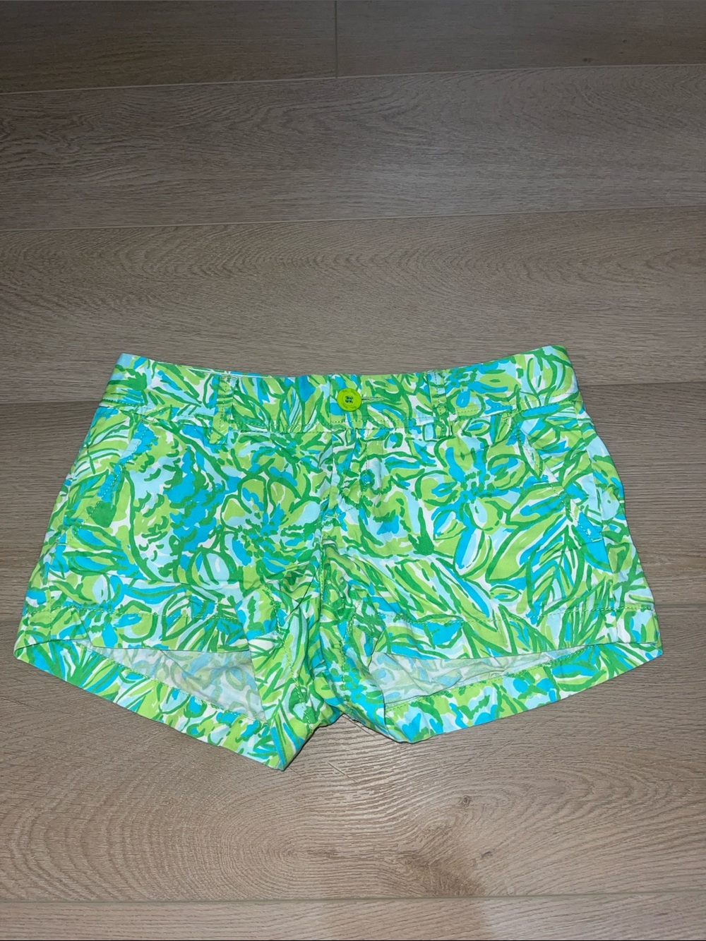 Lilly Pulitzer Neon Green & Aqua Tropical Print Shorts